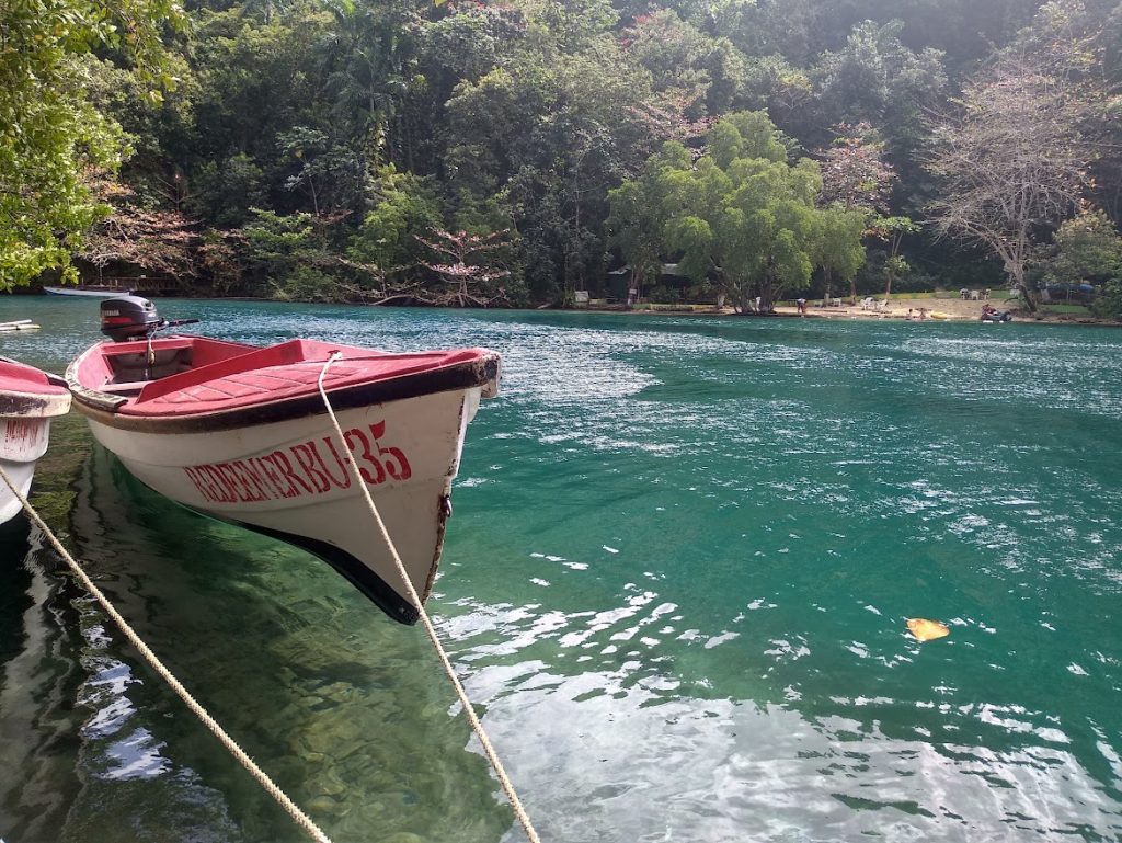 boats docked at the blue lagoon, Portland Jamaica